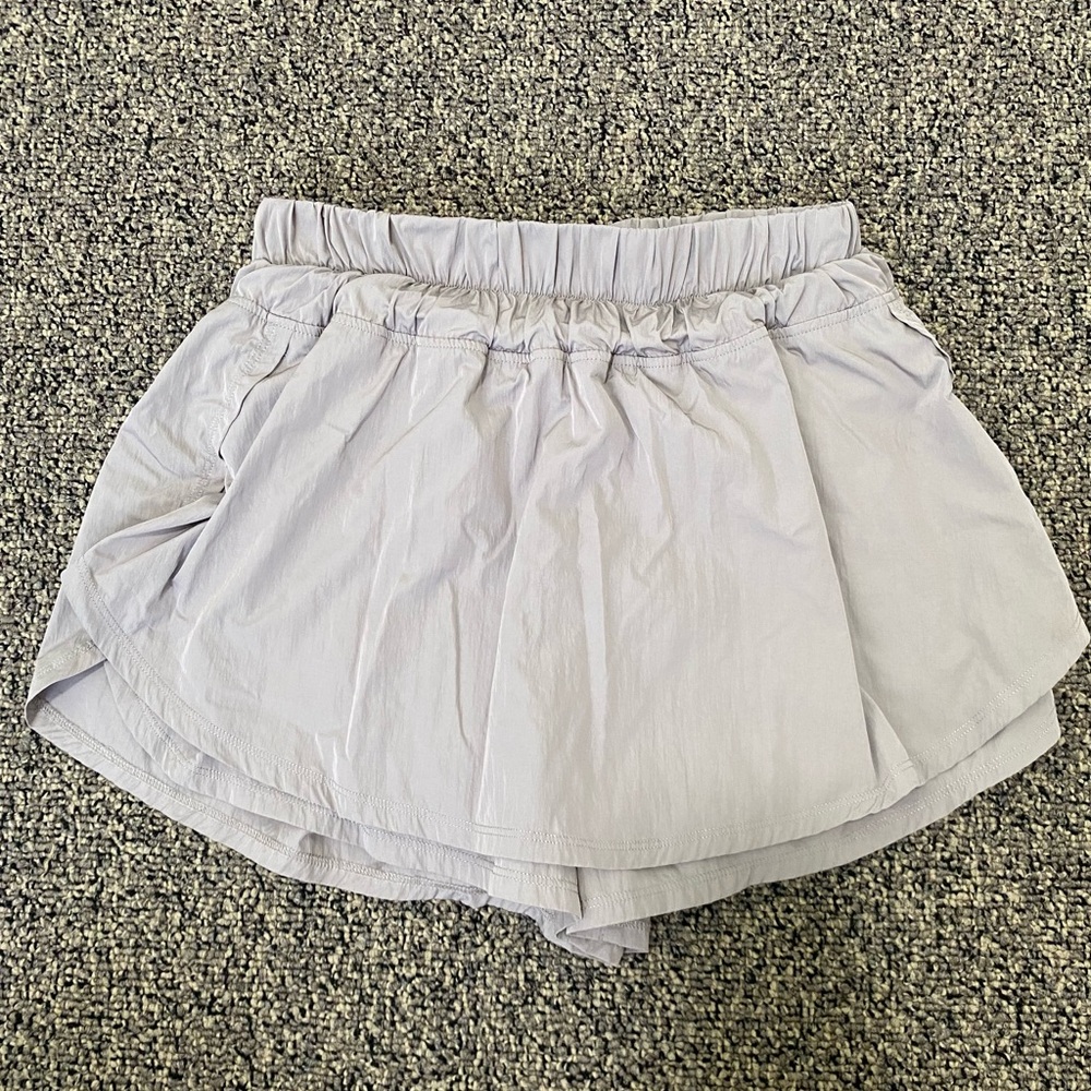Gray Woman’s Athletic Skort with spandex under layer sports gym outfit